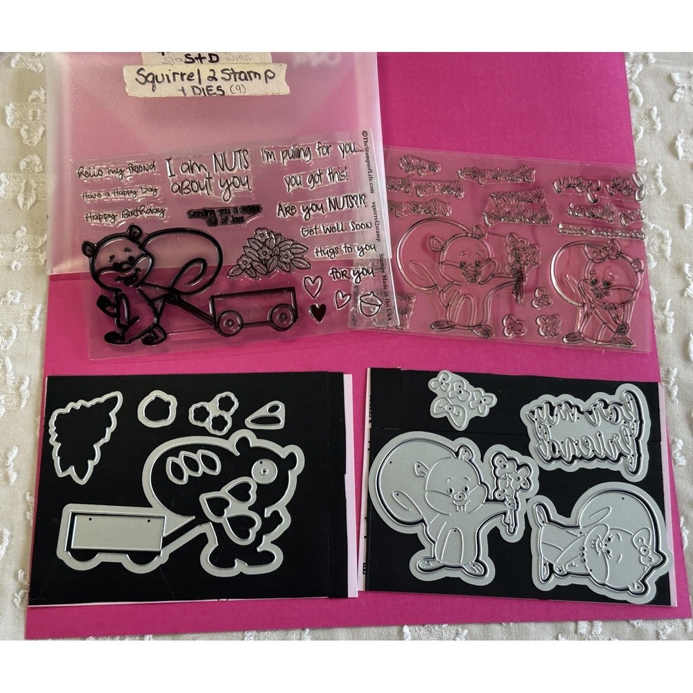 Stamps of Life SQUIRREL LOVE Wagon Fall Autumn Rubber Stamps Dies Lot, Magnets